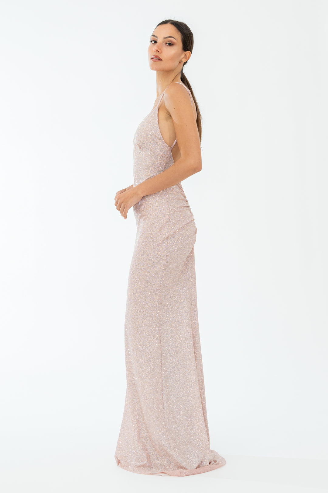 Abito Glitter Lungo Drappeggio